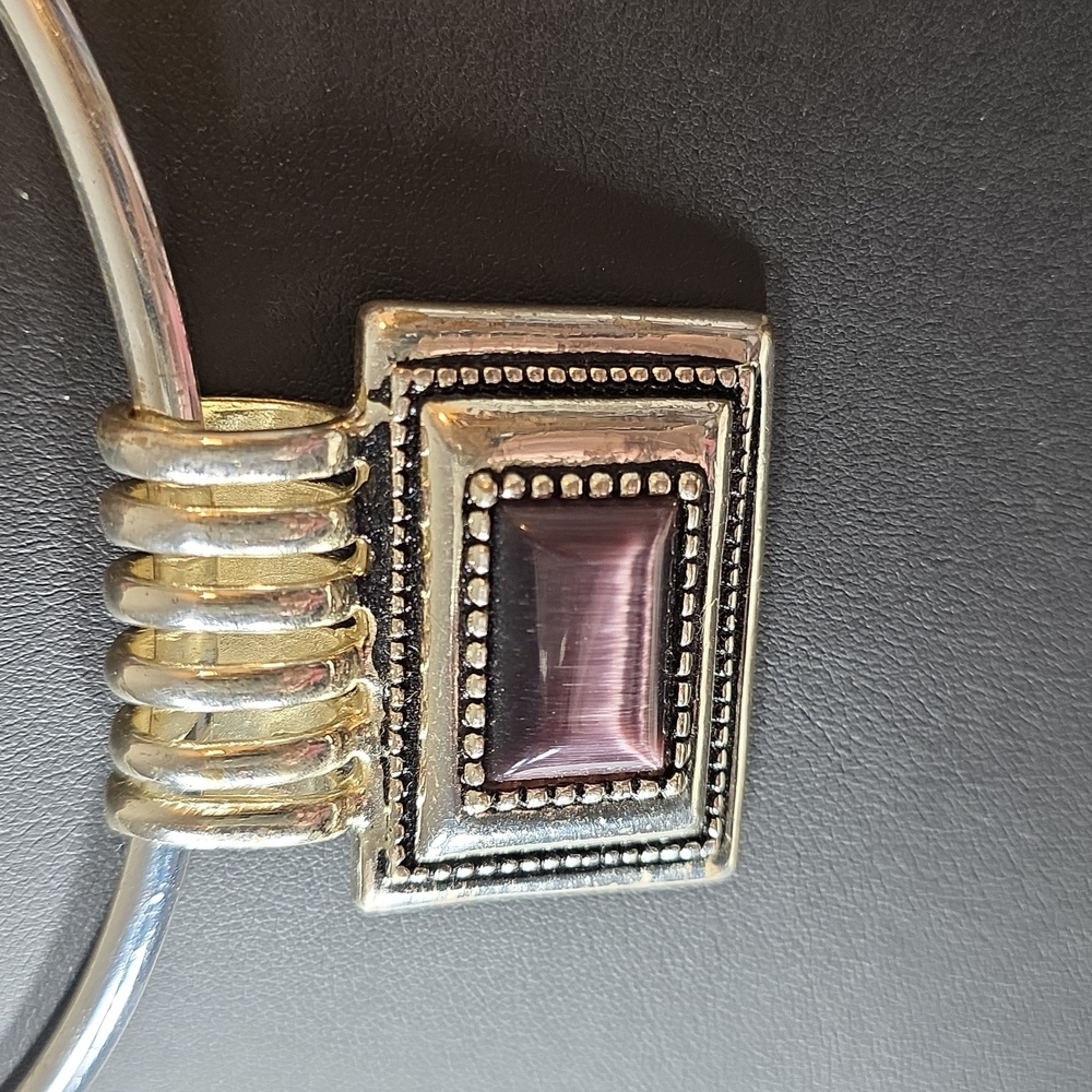 Silvertone and Purple Pendant Choker Necklace